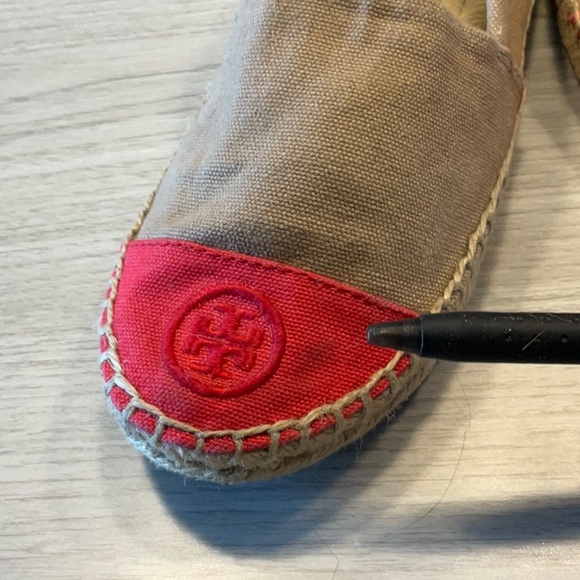 Tory Burch Color Block Espadrille Flat Canvas Tan Red- Size 7 Medium - Picture 13 of 16